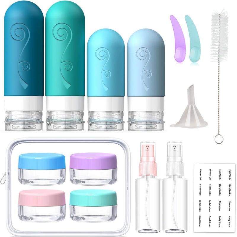 vodvob 16 Pack Travel Bottles Set for Toiletries, TSA Approved Travel Containers Leak Proof Silicone Squeezable Travel Accessories 2oz 3oz for Shampoo Conditioner Lotion Body Wash (BPA Free) (blue) - Image 2